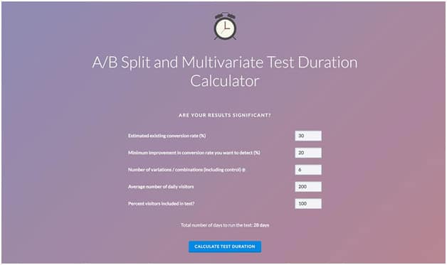 AB Split and Multivariate Test Duration Calculator